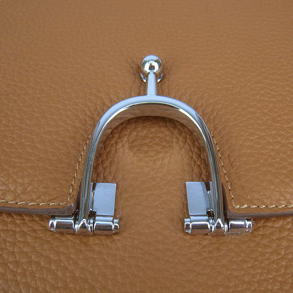 Hermes Stirrup Shoulder Bag Camel Calfskin Silver