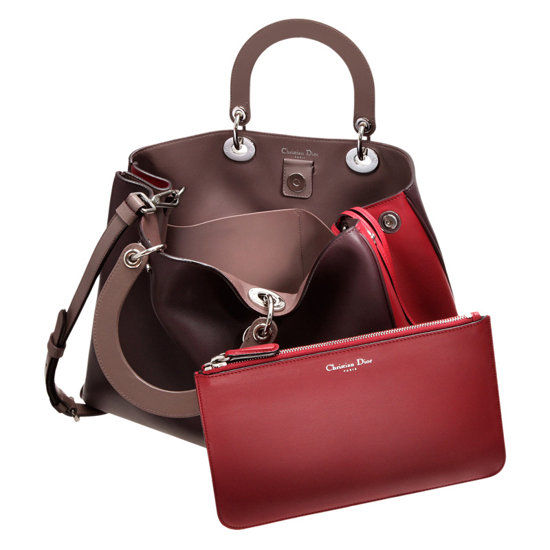 Smooth three-tone amethyst/pigeon grey/cerise leather 'Diorissimo' bag