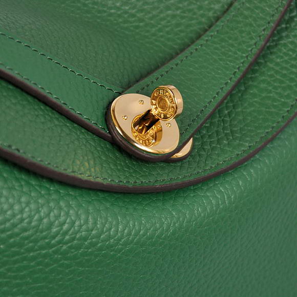 Hermes Lindy 30CM Havanne Handbags 1057 Dark Green Leather Golden Hardware