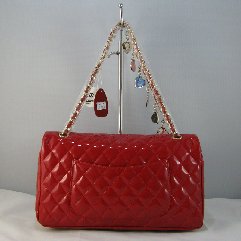 Chanel Red Patent leather Flap Bag with Gold chain