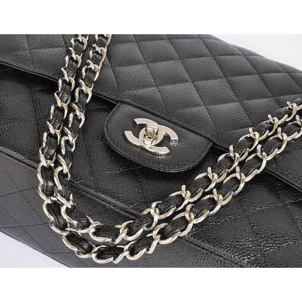 Chanel A47600 Black Original Caviar Leather Jumbo Flap Bag Silver