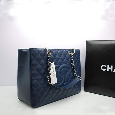 Chanel GST Caviar Leather Coco Bag A36092 Dark Blue Silver