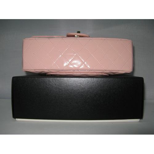 Chanel patent leather Pink Flap bag with Gold chain