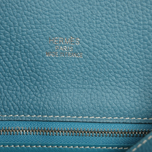 Hermes Sokelly Medium clemence leather in Medium Blue with Silver hardware