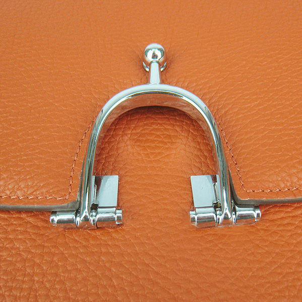 Hermes Stirrup Shoulder Bag Orange Calfskin Silver