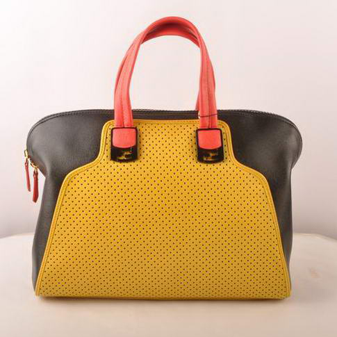 Fendi Chameleon Punch Saffiiano Leather Top Zip Tote Bag 2537 Yellow-Black