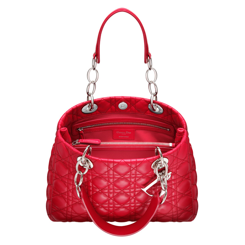 Large crimson red leather 'Dior Soft' shopping bag