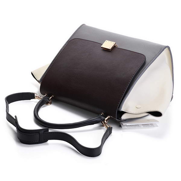 2012 Latest  Celine Trapeze Bags Original Leather 3342 Brown Offwhite