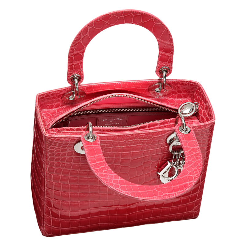 Light coral crocodile 'Lady Dior' bag