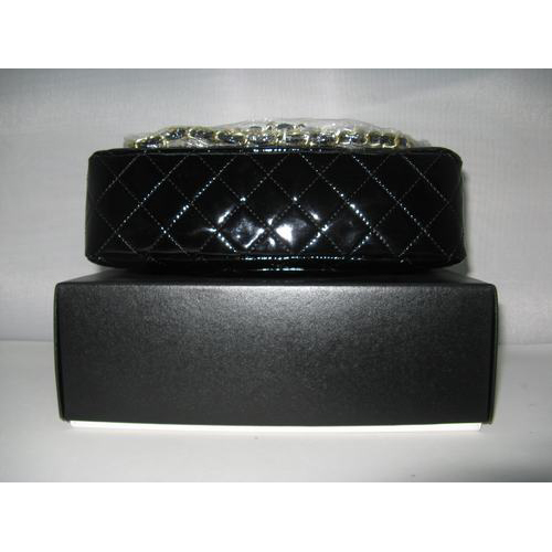 Chanel Patent leather Black Flap bag with Gold chain