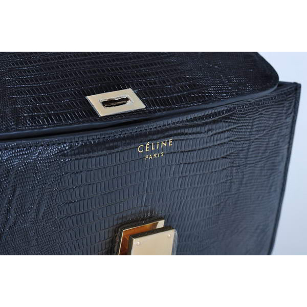 Celine Classic Box Small Flap Bag Lizard Leather Black