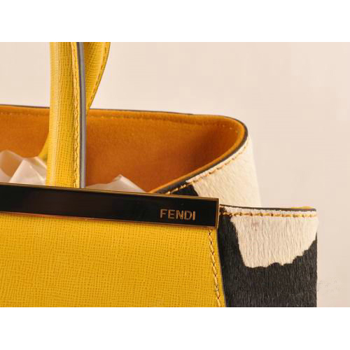 Fendi 2Jours Saffiiano Leather Horsehair Tote Bag F2552M Yellow&Black