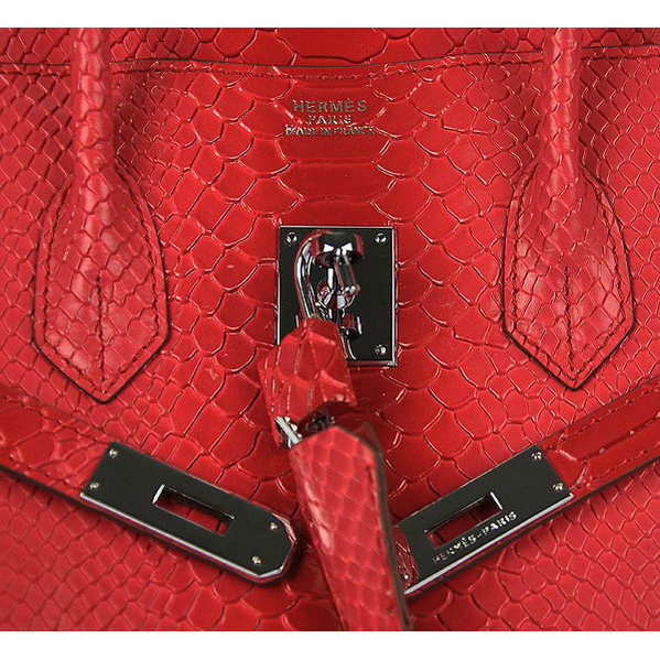 Hermes Birkin 35CM Red Snake Leather Tote Bag Silver