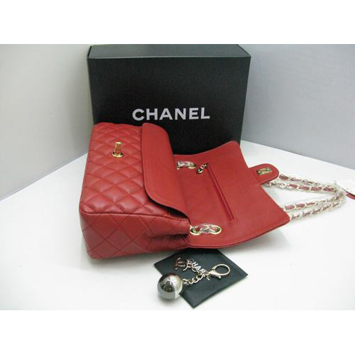 Chanel Caviar leather Red Flap bag with Gold chain