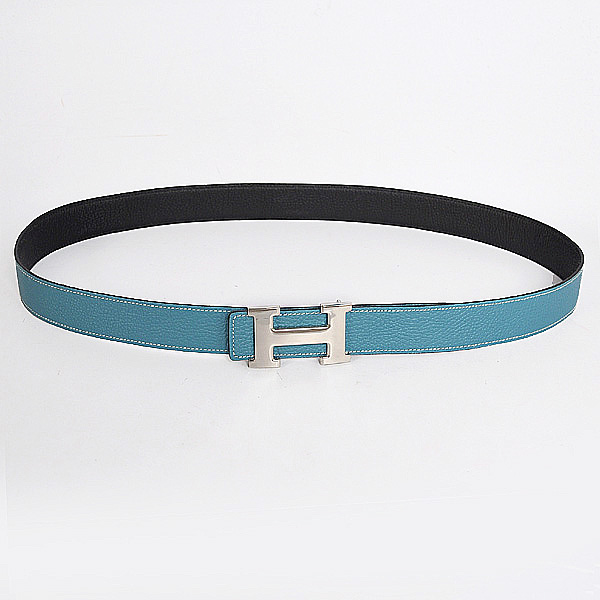 Hermes belt leather in Black/Medium Blue with H Silver Buckle