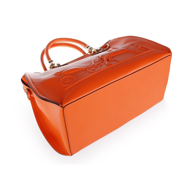 2012 Hermes New Leather Medium Shoulder Bag 0322 Orange with gold metal