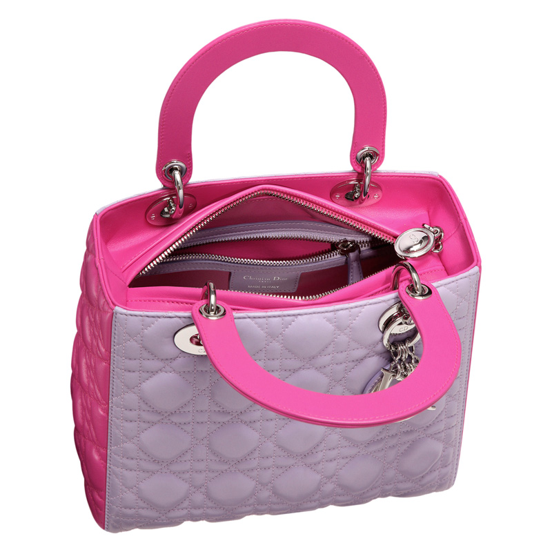 Two-tone lilac and sorbet pink leather 'Lady Dior' bag