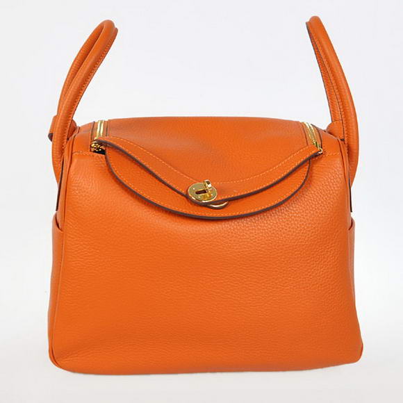 Hermes Lindy 30CM Havanne Handbags 1057 Orange Leather Golden Hardware