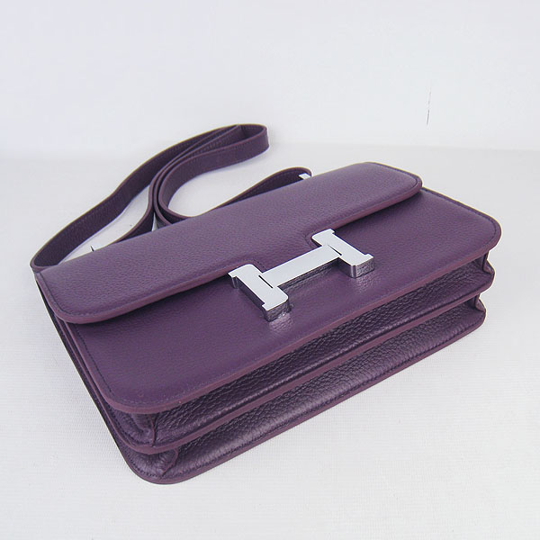 Hermes Constance Togo Leather Single Bag Purple Silver Hardware H020