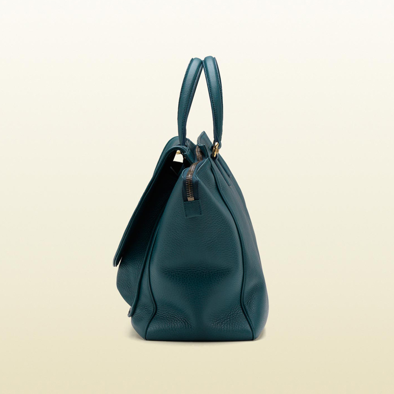 gucci 1973 teal leather top handle bag