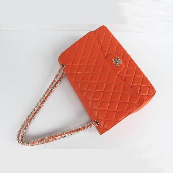 Chanel Flap Bag Quilted Orange Lambskin with Gold Chain 1116