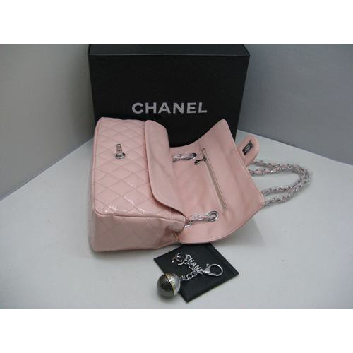 Chanel patent leather Pink Flap bag with Silver chain