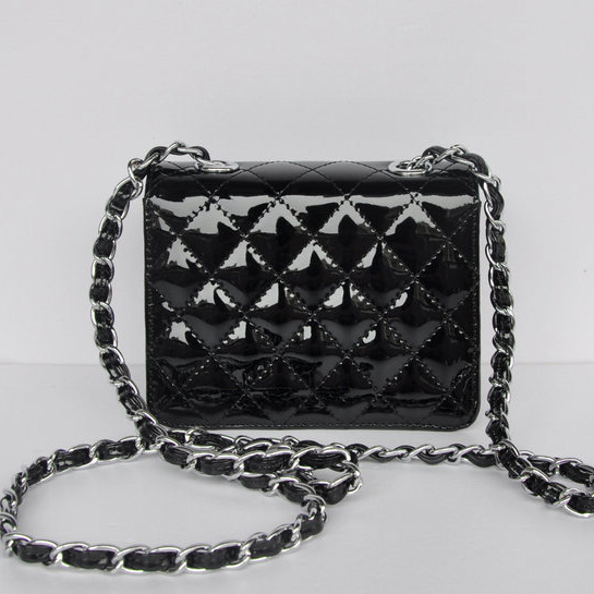 Chanel Classic Micro Flap Bag 1118 Black Patent leather Silver Hardware