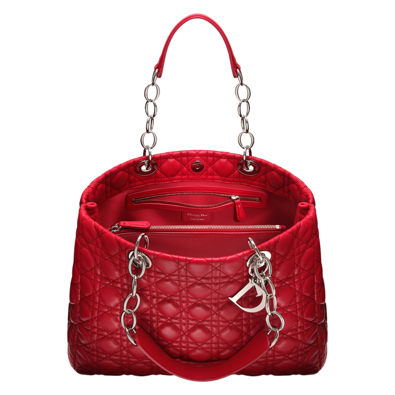 Large crimson red leather 'Dior Soft' shopping bag