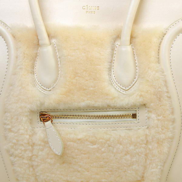 Celine Luggage Micro Boston Bag Lambswool Original Leather Offwhite