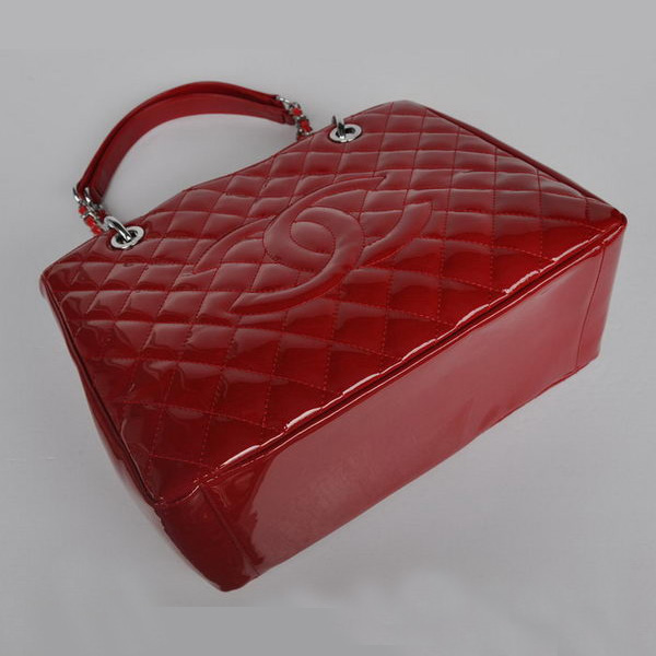 Chanel A50995 Red Patent Leather Shoulder Bag Silver