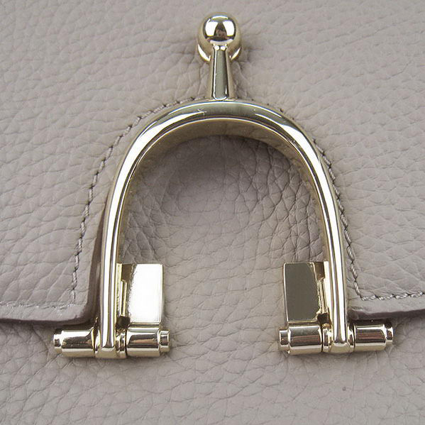 Hermes Stirrup Shoulder Bag Grey Calfskin Gold