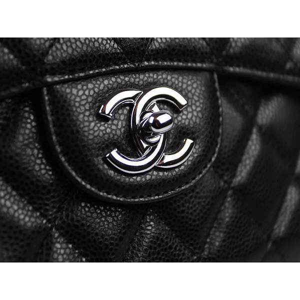 Chanel Caviar Leather Large Flap Bag A36070 Black Silver