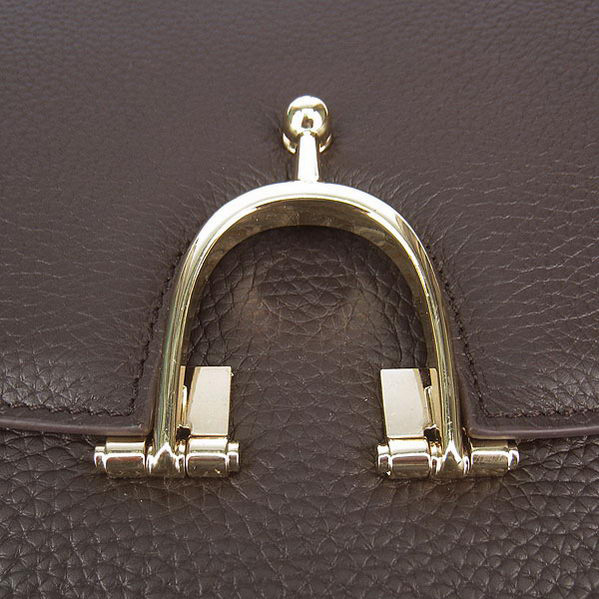 Hermes Stirrup Shoulder Bag Brown Calfskin Gold