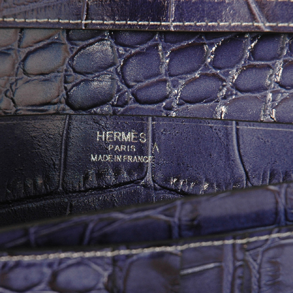 Hermes 3 fold wallet Crocodile stripes leather in Blue