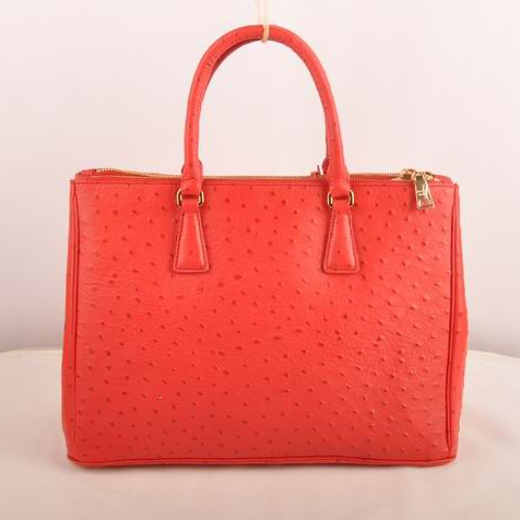 Prada Medium Ostrich Leather Tote Bag Red