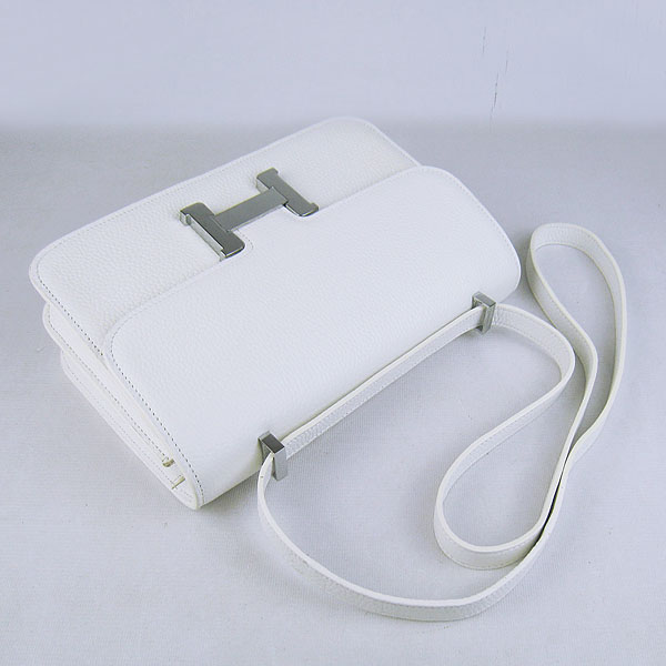 Hermes Constance Togo Leather Single Bag White Silver Hardware H020