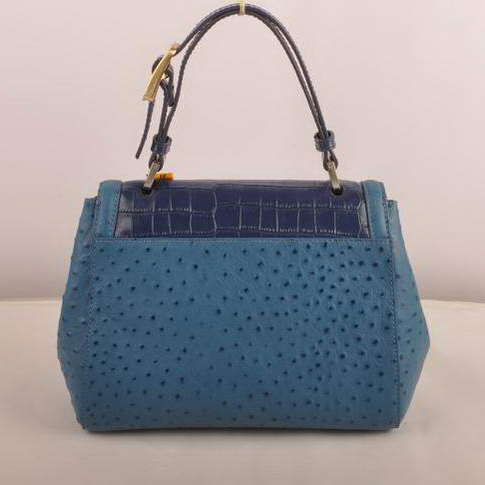 Fendi Silvana Croco-Ostrich Leather Flap Bag 2548 Blue