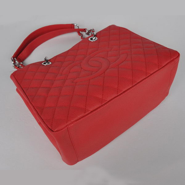 Chanel A50995 Red Caviar Leather Shoulder Bag Silver