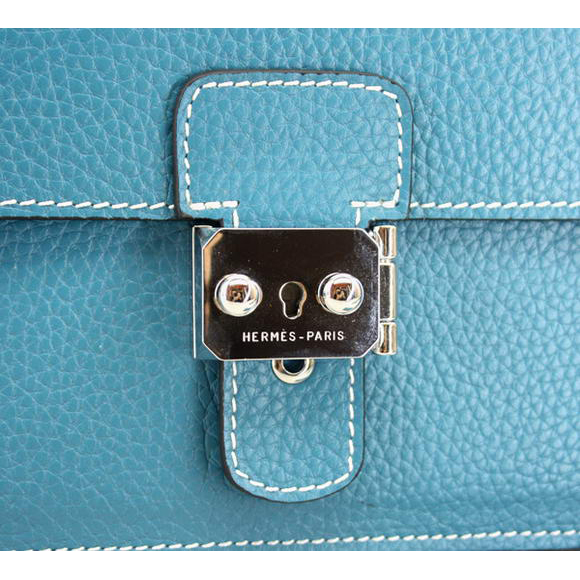 Hermes Jet Pochette Clutch Bag Clemence Leather Blue