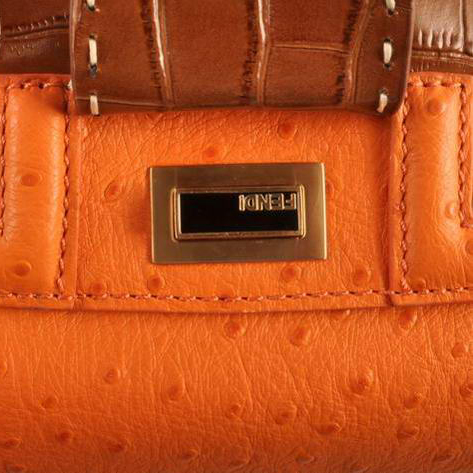 Fendi Silvana Croco-Ostrich Leather Flap Bag 2548 Brown-Orange