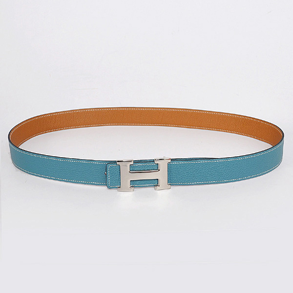 Hermes belt leather in Camel/Medium Blue with H Silver Buckle