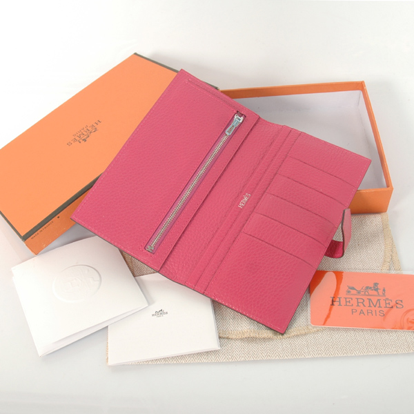 Hermes 2 fold wallet leather in Peach