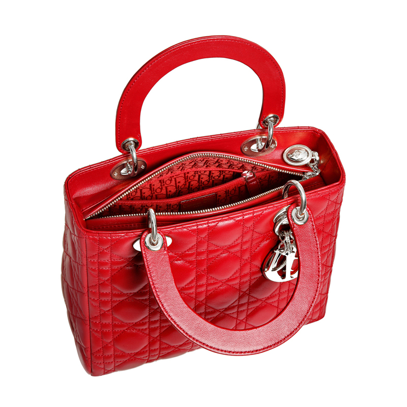 Lady Dior bag in bright red leather