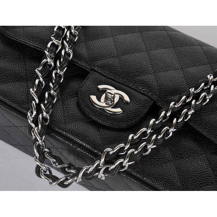 Chanel Jumbo Quilted Classic Cannage Patterns Flap Bag A58600 Black Silver