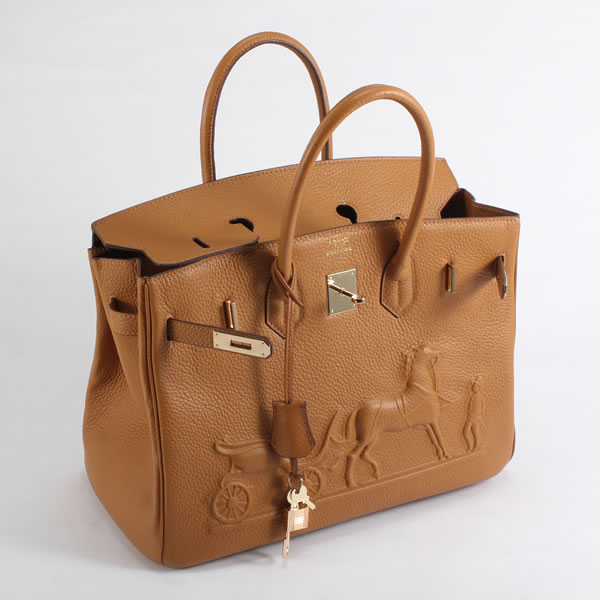 Hermes Birkin 35CM with Embossed logo Handbag Light Coffee 6089