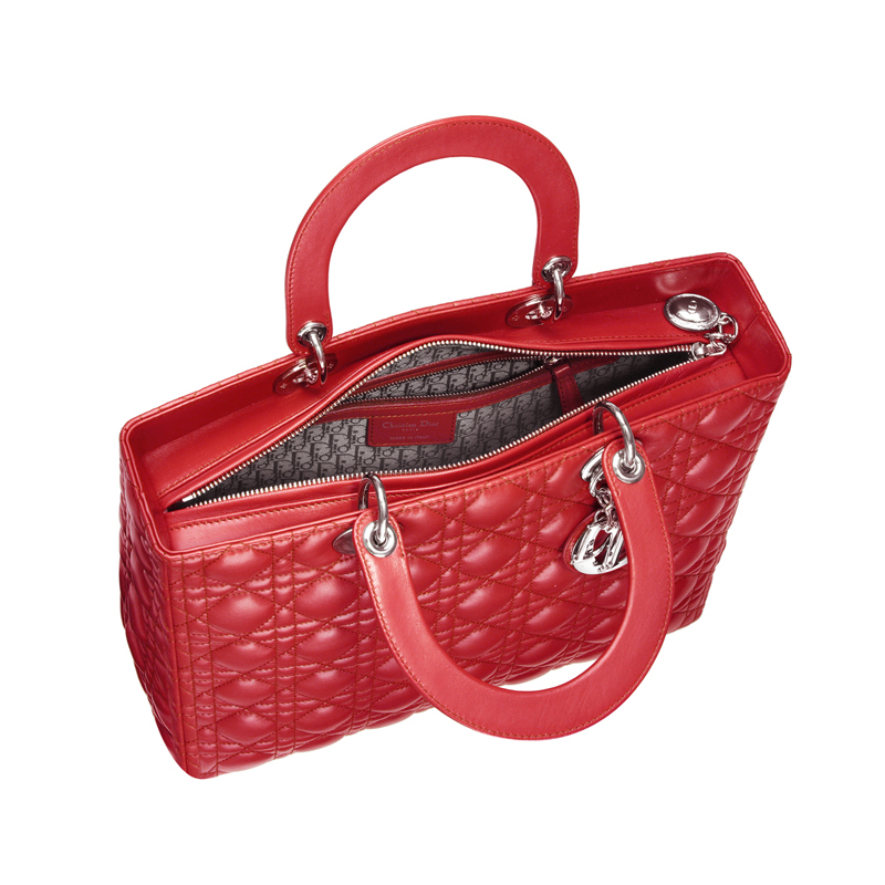 Large Lady Dior bag in red leather