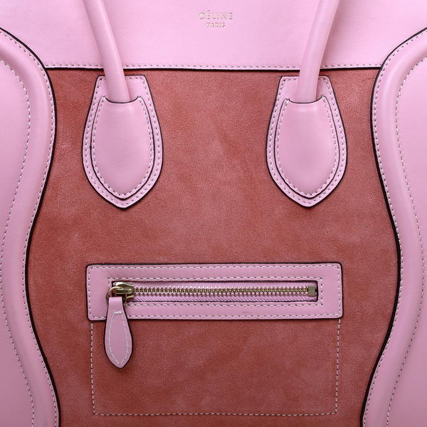 Celine Luggage Mini Boston Bags Original Suede&Calf Leather Pink