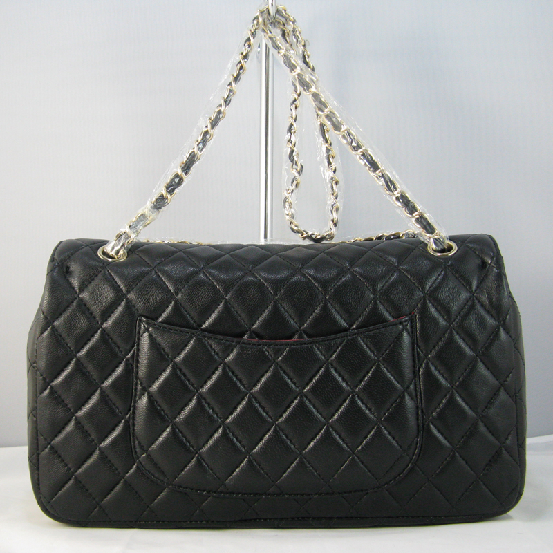 Chanel Black lambskin leather Flap Bag with Gold chain