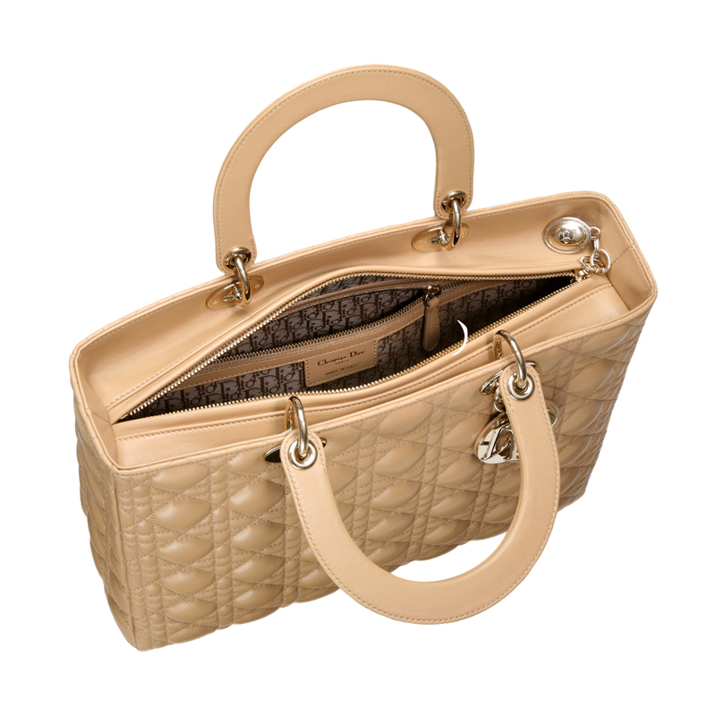 Large Lady Dior bag  in beige leather