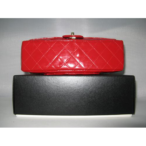 Chanel Patent leather Red Flap bag with Gold chain